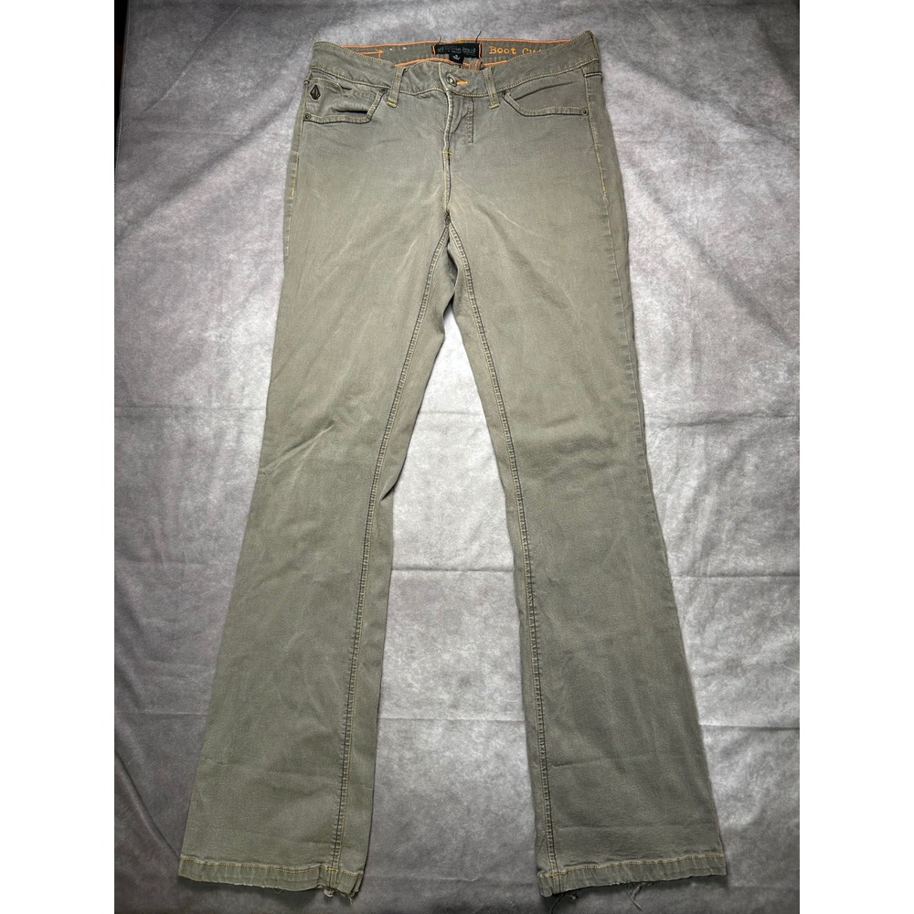 Volcom Womens Bootcut Jeans Size 9 Olive Green Distressed Skater Grunge 1166